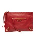 Balenciaga Metallic Edge Clutch Red Leather