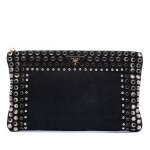 Prada Canapa Studded Clutch Black Canvas